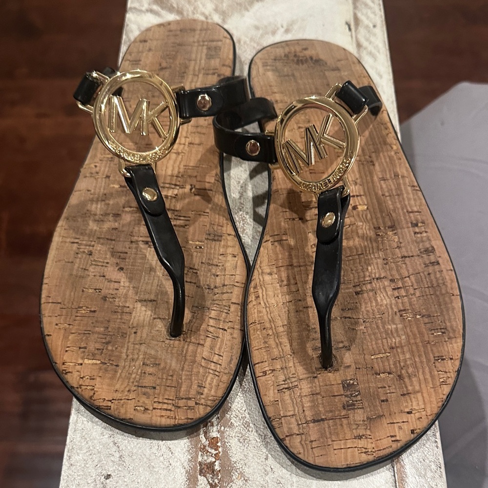 Michael Kors Black and Gold Thong Sandals